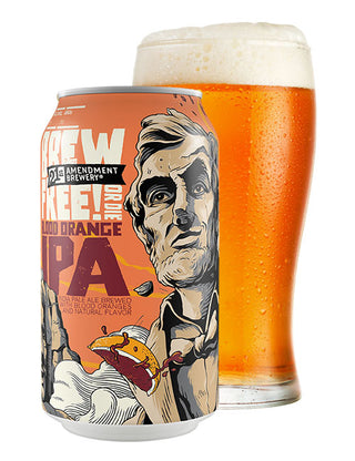 Brew Free! or Die Blood Orange IPA 12oz Can and Pint Glass